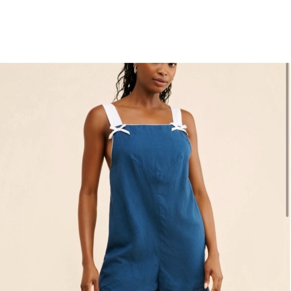 Free People Blue Jumpsuit with White Straps